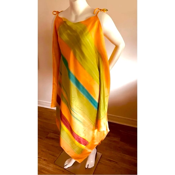 🆕 Handmade silk knee-lenght beach or casual dress / vintage / Martinique artist - Picture 4 of 10